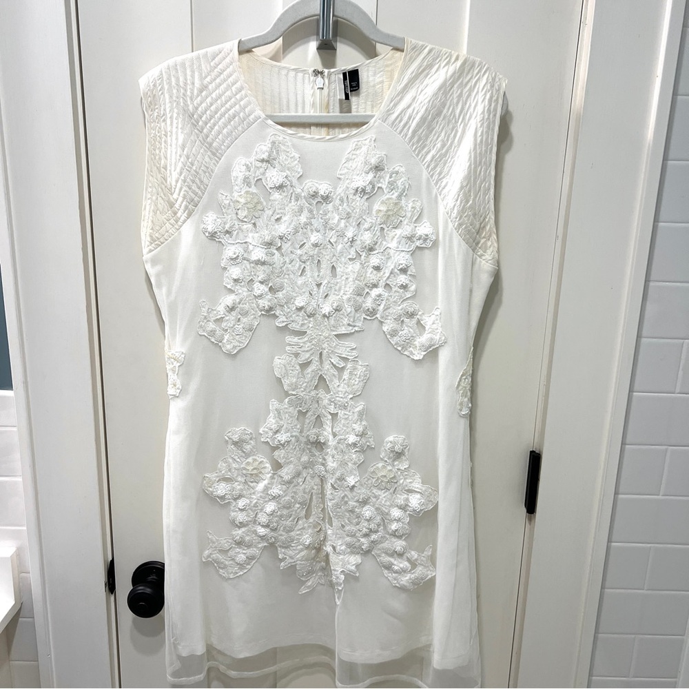 TOPSHOP Premium Label White Beaded and Sequined  Mini Dress Sz 8